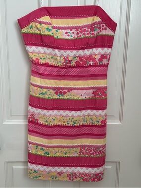Vintage White Label Lilly Pulitzer Strapless Patchwork Dress. Size 2